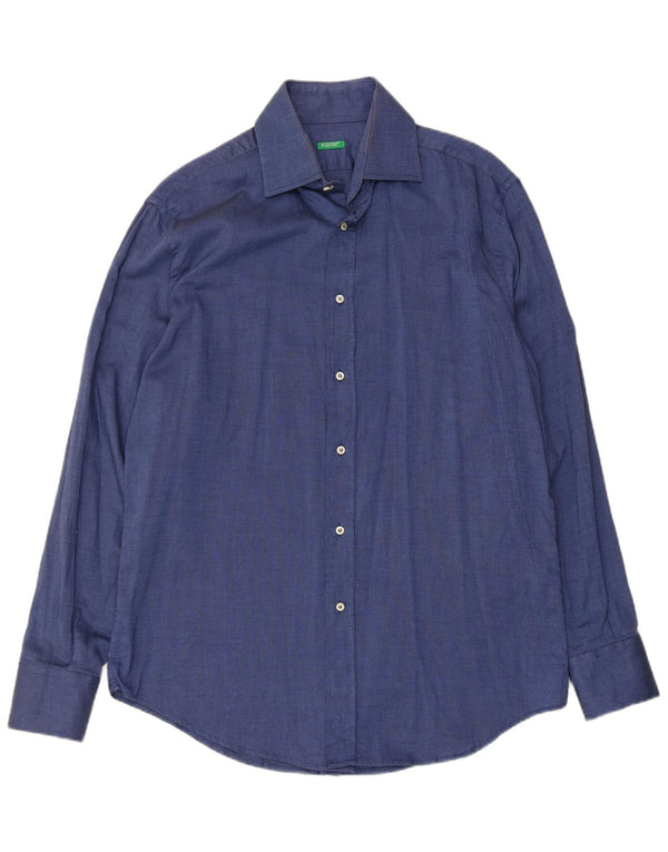 Benetton Mens Shirt XL Navy Blue Cotton