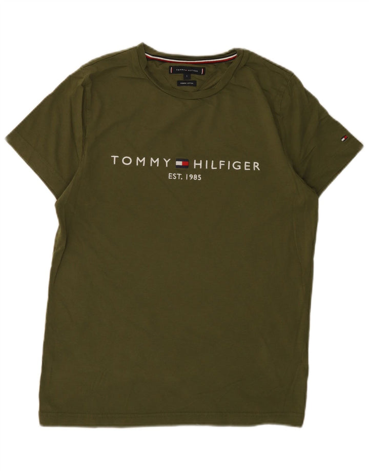 TOMMY HILFIGER Мужская футболка с рисунком, маленький размер, цвет хаки, хлопок