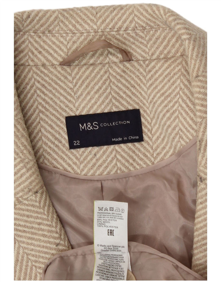 Женское пальто Marks & Spencer UK 22 3XL бежевое, полиэстер с узором «в елочку»