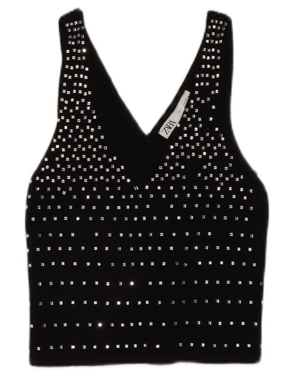 Женский укороченный топ без рукавов Zara UK 12 Medium Black Spotted