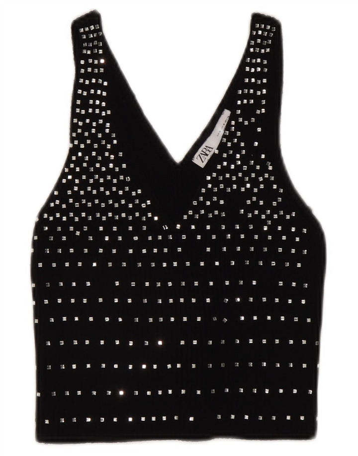Женский укороченный топ без рукавов Zara UK 12 Medium Black Spotted