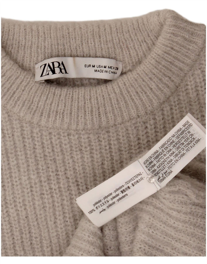 Женский укороченный джемпер с круглым вырезом Zara UK 12, средний серый полиэстер