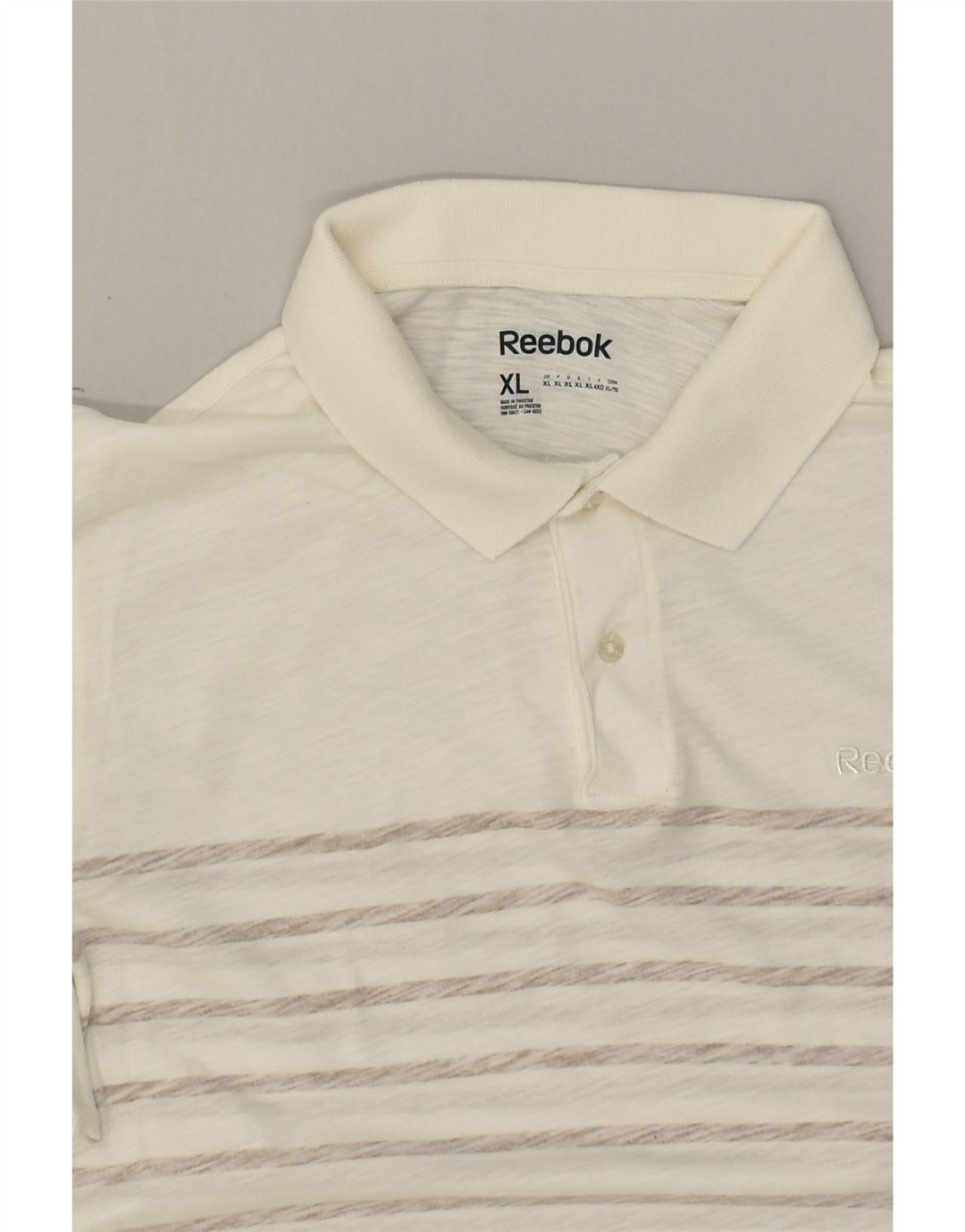 REEBOK Mens Polo Shirt XL Off White Striped Cotton | Vintage Reebok | Thrift | Second-Hand Reebok | Used Clothing | Messina Hembry 