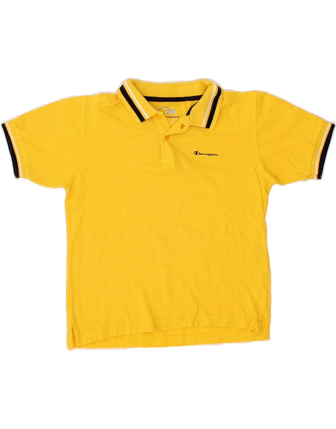 CHAMPION Boys Polo Shirt 7-8 Years Small Yellow Cotton Vintage Champion and Second-Hand Champion from Messina Hembry 