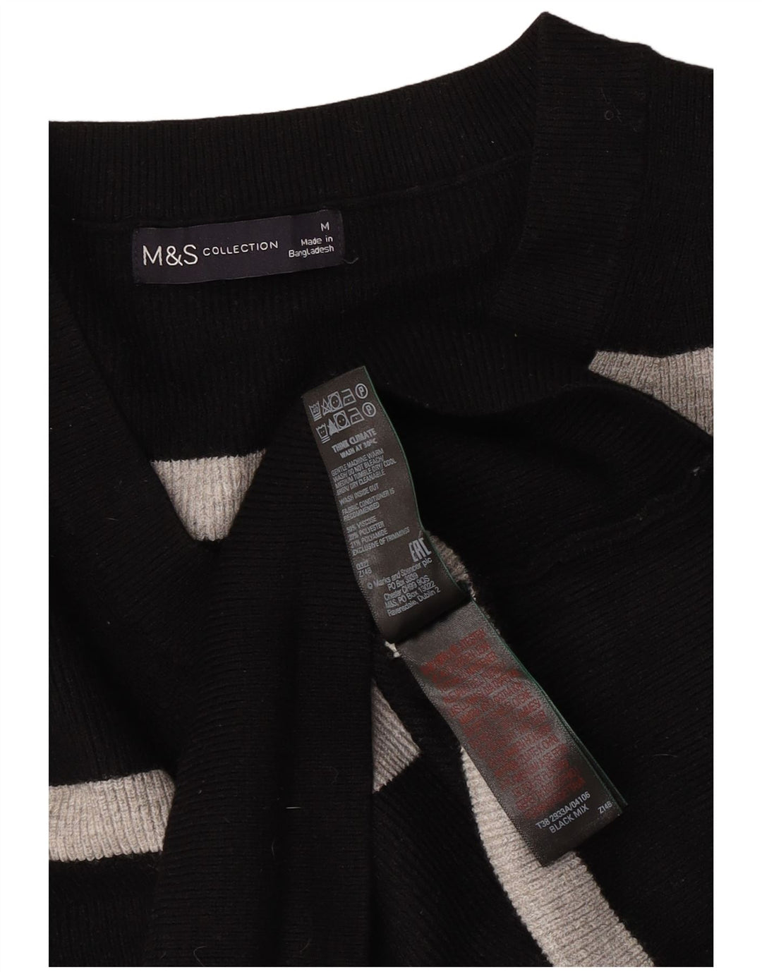 Женский джемпер с v-образным вырезом Marks & Spencer UK 14, средний, черный в полоску