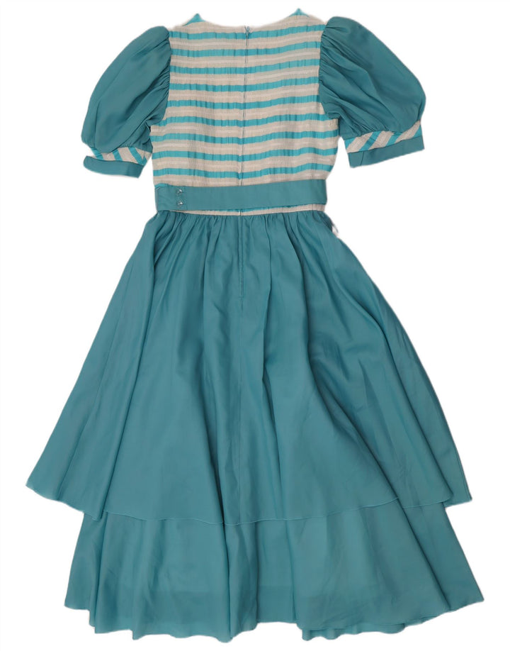 Винтажное женское платье макси IT 36 XS, полиэстер в синюю полоску