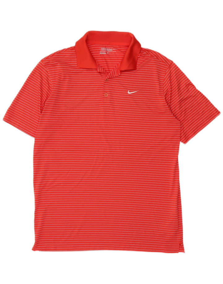 Мужская рубашка-поло Nike Dri Fit из полиэстера в красную полоску среднего размера