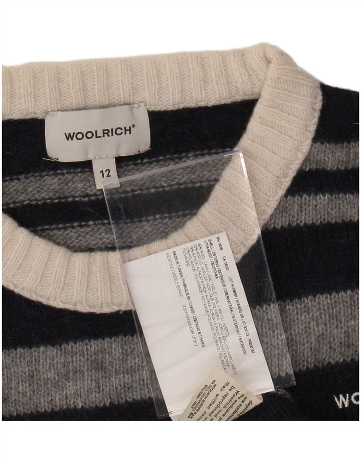 Свитер WOOLRICH с круглым вырезом для мальчиков, 11–12 лет, шерсть в черную полоску