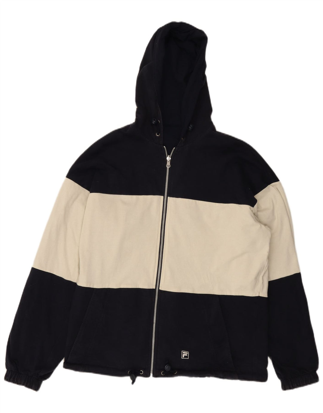 Мужская двусторонняя куртка FILA с капюшоном IT 50, большая темно-синяя с цветными блоками