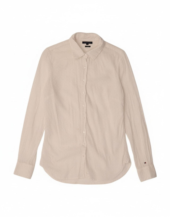 TOMMY HILFIGER Womens Fitted Shirt US 8 Medium Off White Spotted Cotton