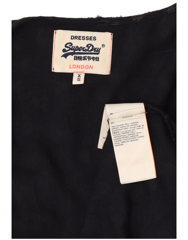 SUPERDRY Женское платье с запахом и длинными рукавами с абстрактным узором UK 6 XS Темно-синий