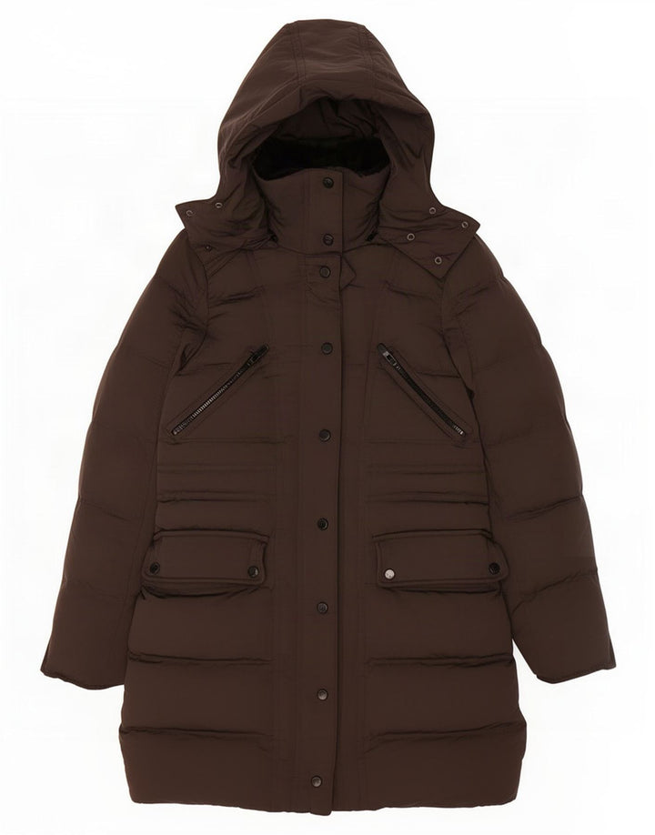 Женское стеганое пальто с капюшоном Zara UK 10, маленький серый полиэстер