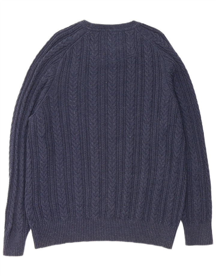 Мужской джемпер с вырезом «лодочкой» FAT FACE, размер XL, темно-синий, хлопковый с крапинками