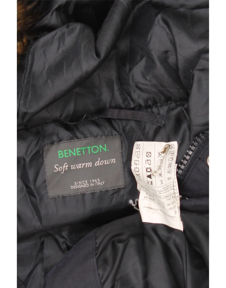 Женское длинное стеганое пальто Benetton UK 8, маленькое, темно-синее
