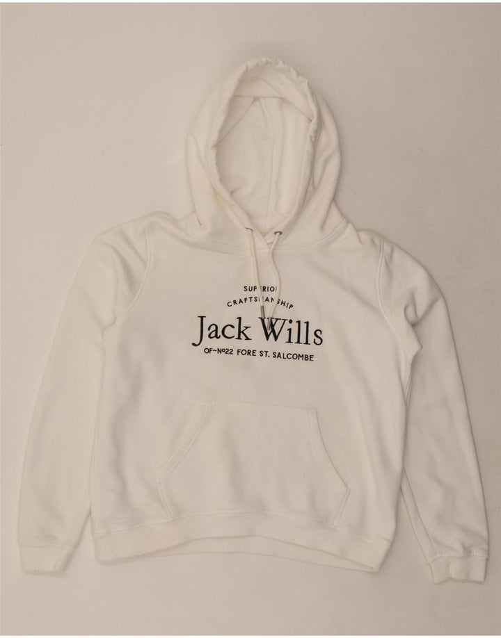 JACK WILLS Женский свободный джемпер с капюшоном с рисунком UK 16, большой белый хлопок