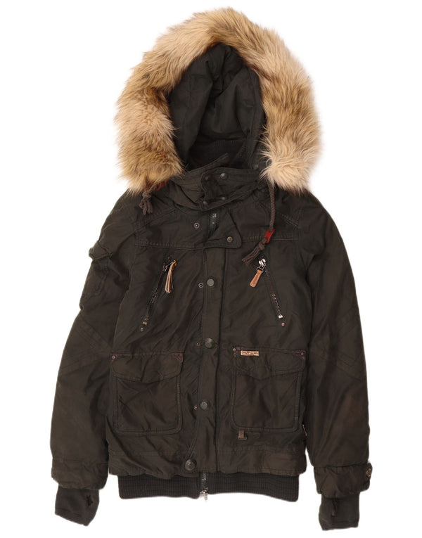 KHUJO Женское стеганое пальто с капюшоном UK 12, средний хаки, полиэстер