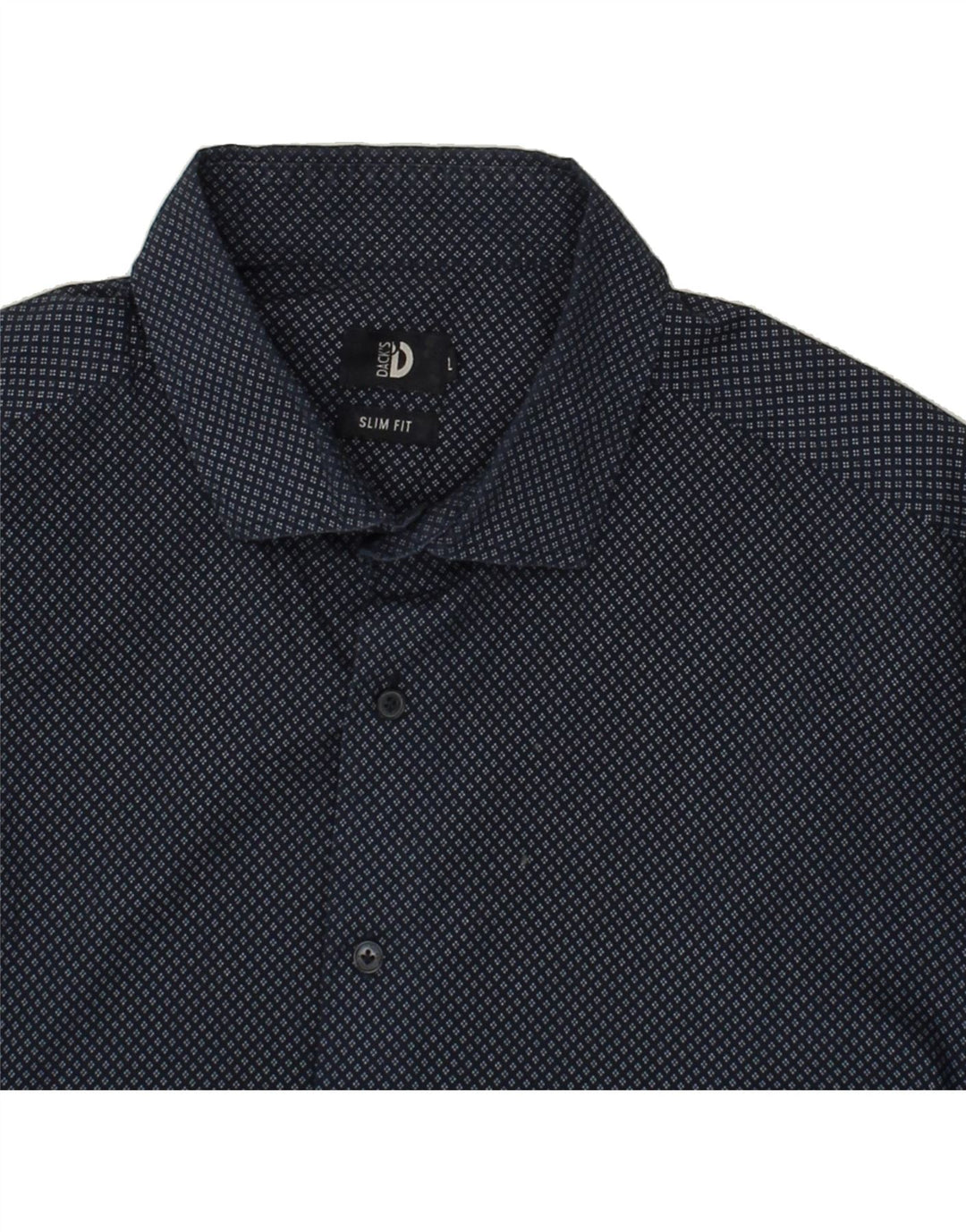 DACK'S Mens Slim Fit Shirt Large Navy Blue Spotted Cotton Vintage Dack's and Second-Hand Dack's from Messina Hembry 