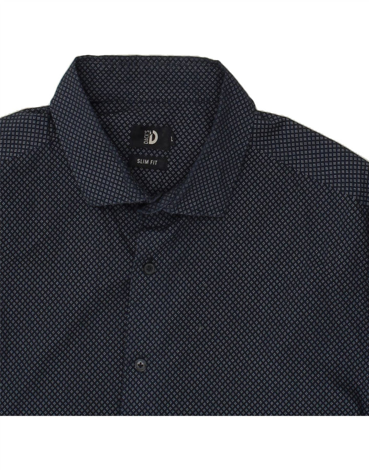 DACK'S Mens Slim Fit Shirt Large Navy Blue Spotted Cotton Vintage Dack's and Second-Hand Dack's from Messina Hembry 