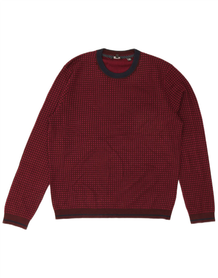Мужской джемпер с круглым вырезом Ted Baker, размер 5 XL, бордовый, шерстяной в клетку