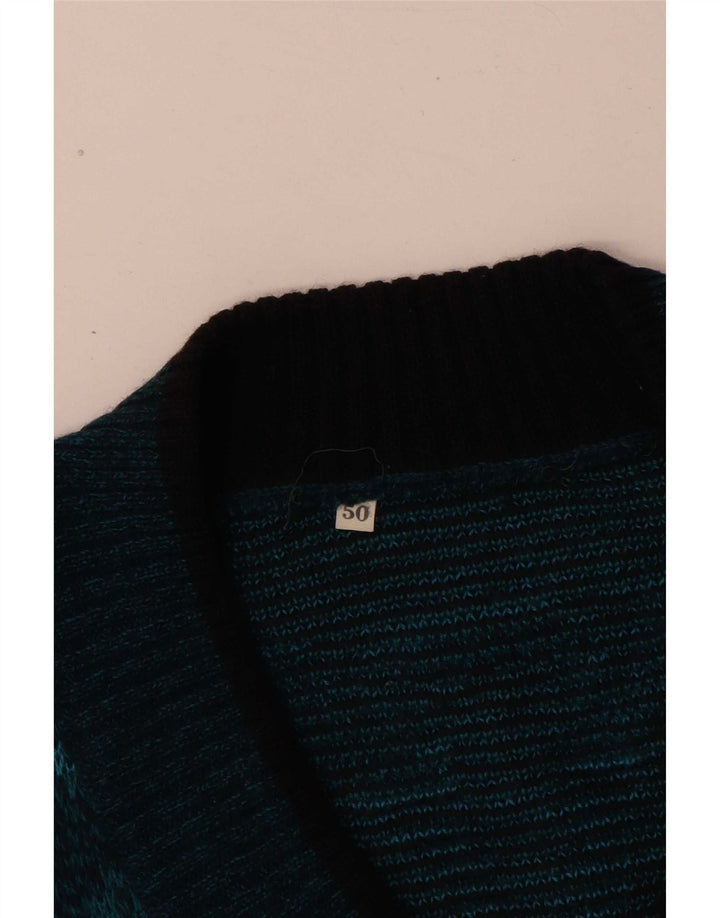 Винтажный мужской джемпер с v-образным вырезом IT 50, средний синий Fair Isle