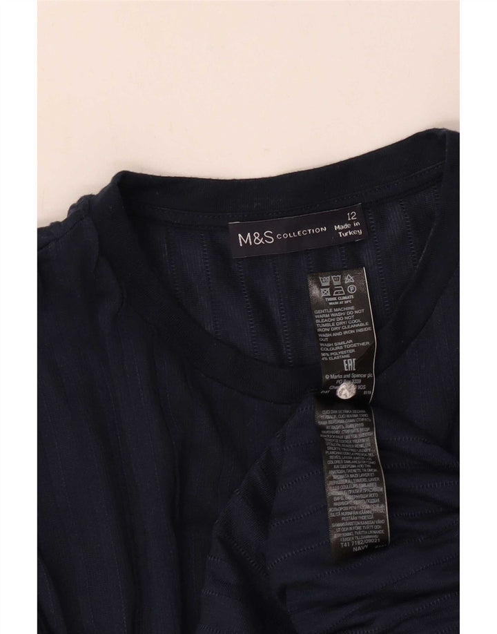 Женский топ с длинным рукавом Marks & Spencer UK 12, средний темно-синий, полиэстер