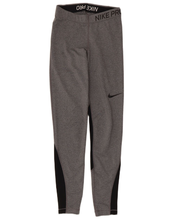 Женские леггинсы с рисунком Nike Dri Fit UK 4 XS, серые, полиэстер с цветными блоками