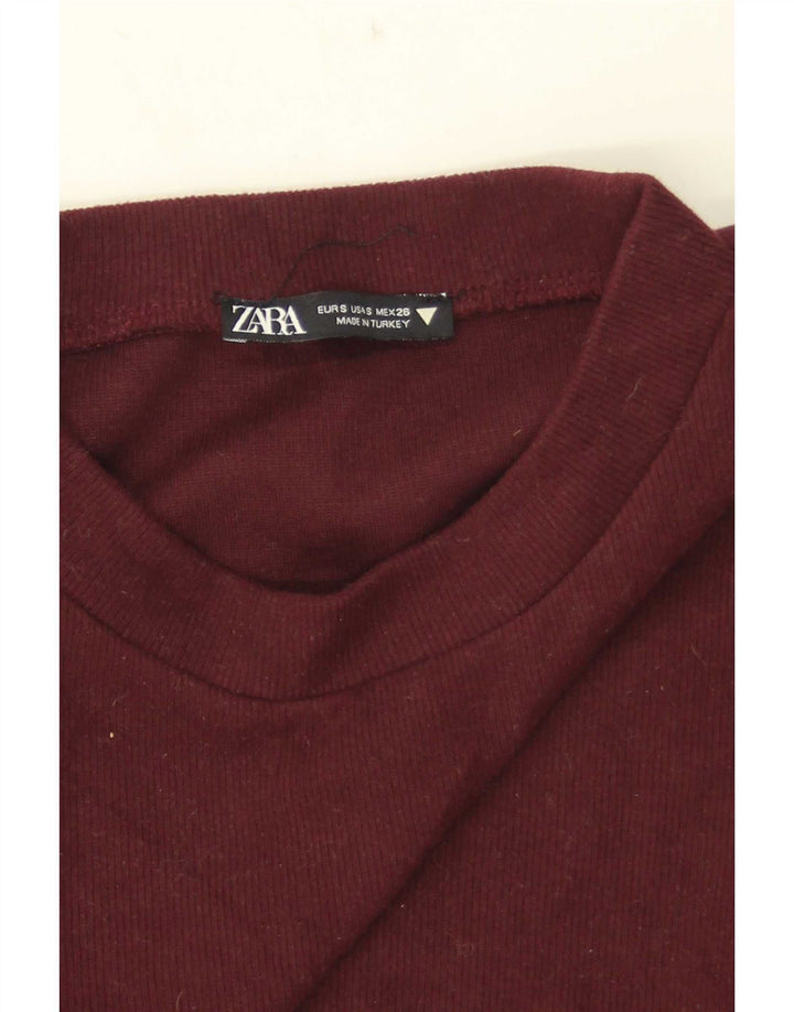 Женская укороченная блузка Zara UK 8, маленький бордовый цвет