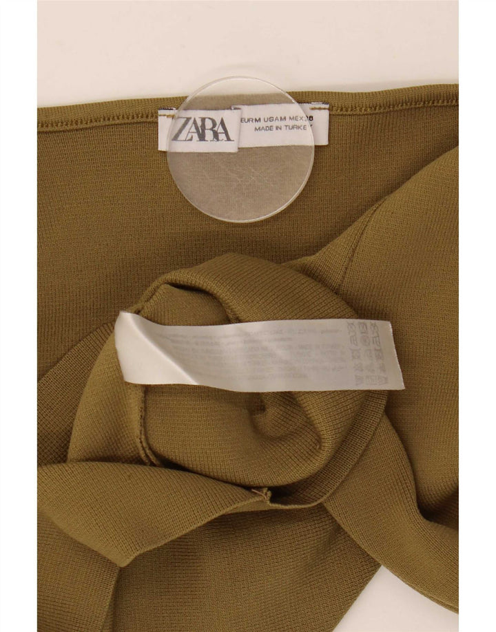Женский укороченный топ Zara с длинным рукавом UK 12, средний цвет хаки, полиэстер