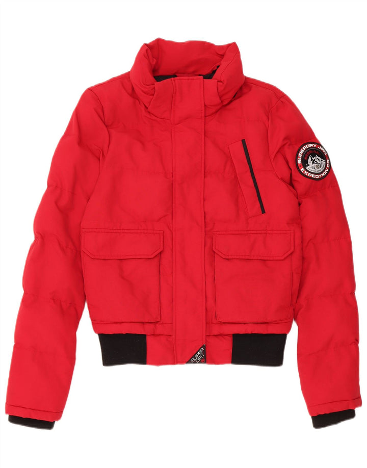 Женская утепленная куртка оверсайз Superdry UK 8, маленькая, красная, нейлон с цветными блоками