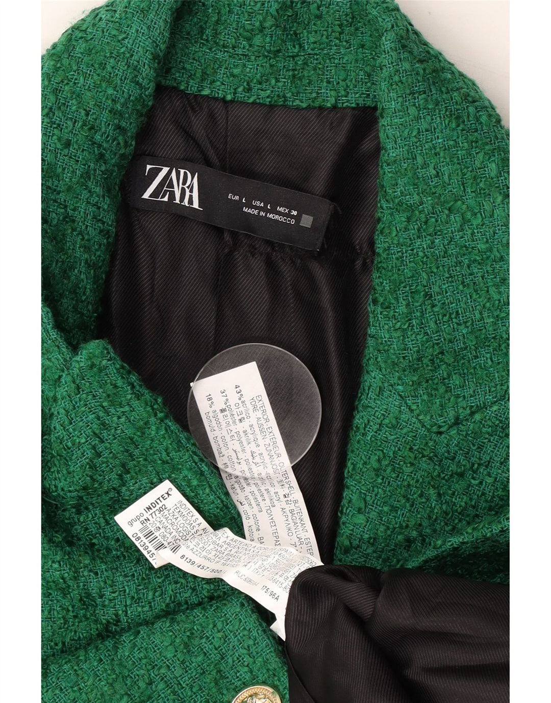 Женский пиджак на 1 пуговице Zara UK 16, большой зеленый акрил
