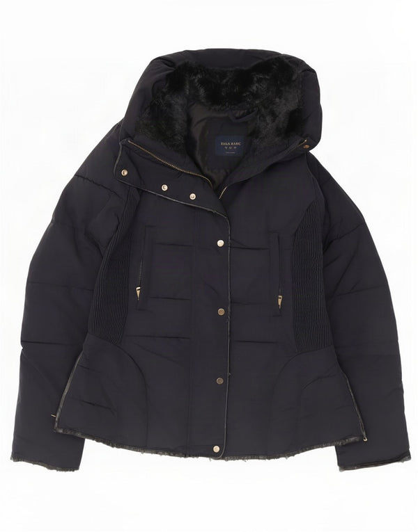 Zara Womens Hooded Padded Jacket UK 16 Large Navy Blue
