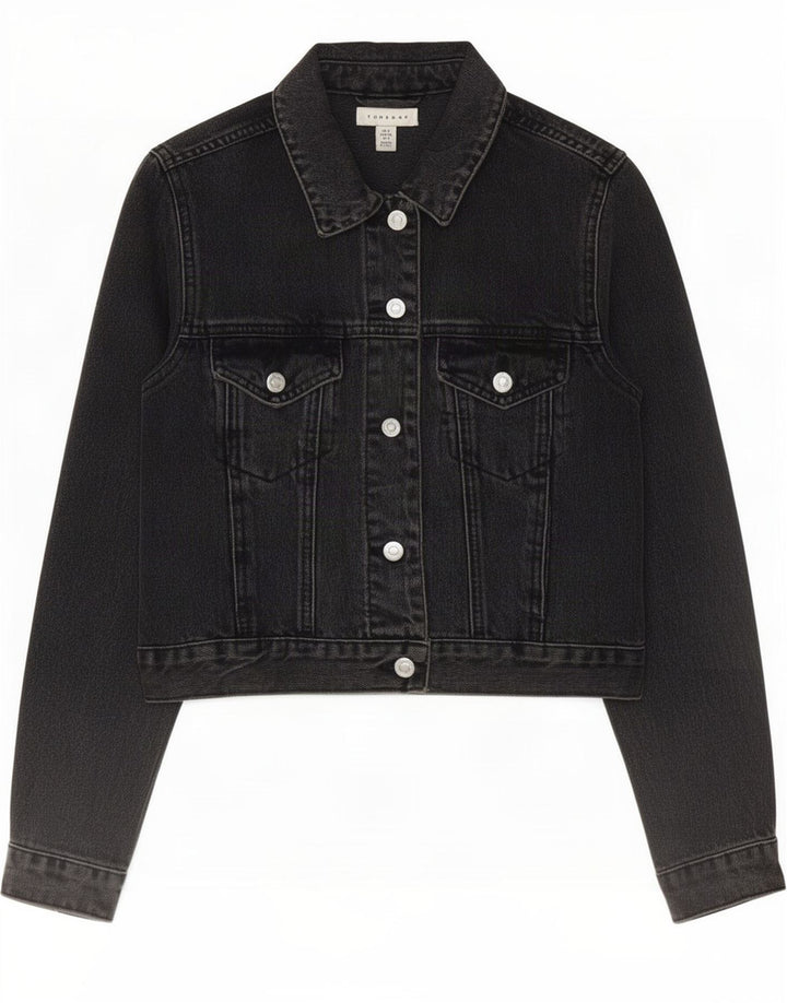 Женская укороченная джинсовая куртка Topshop UK 8, маленькая, черный хлопок