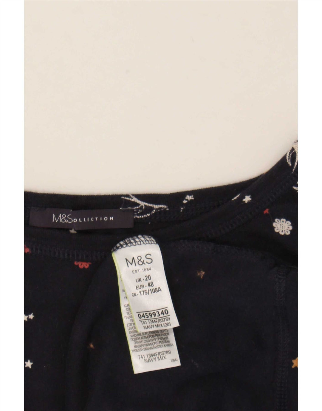 Женский топ с абстрактным узором Marks & Spencer, рукав 3/4, UK 20, 2XL, темно-синий
