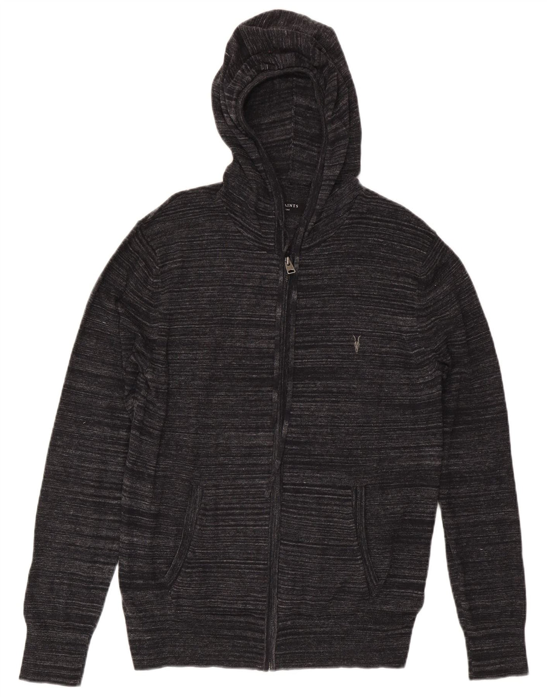 Мужской кардиган All Saints с капюшоном, средний черный хлопковый свитер в тонкую полоску