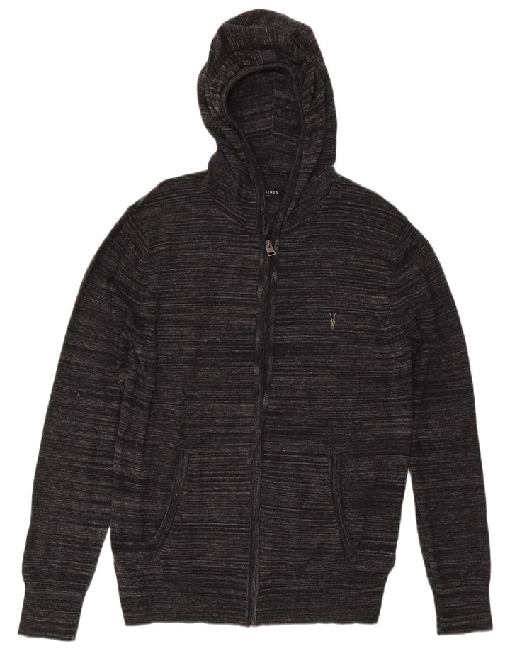 Мужской кардиган All Saints с капюшоном, средний черный хлопковый свитер в тонкую полоску