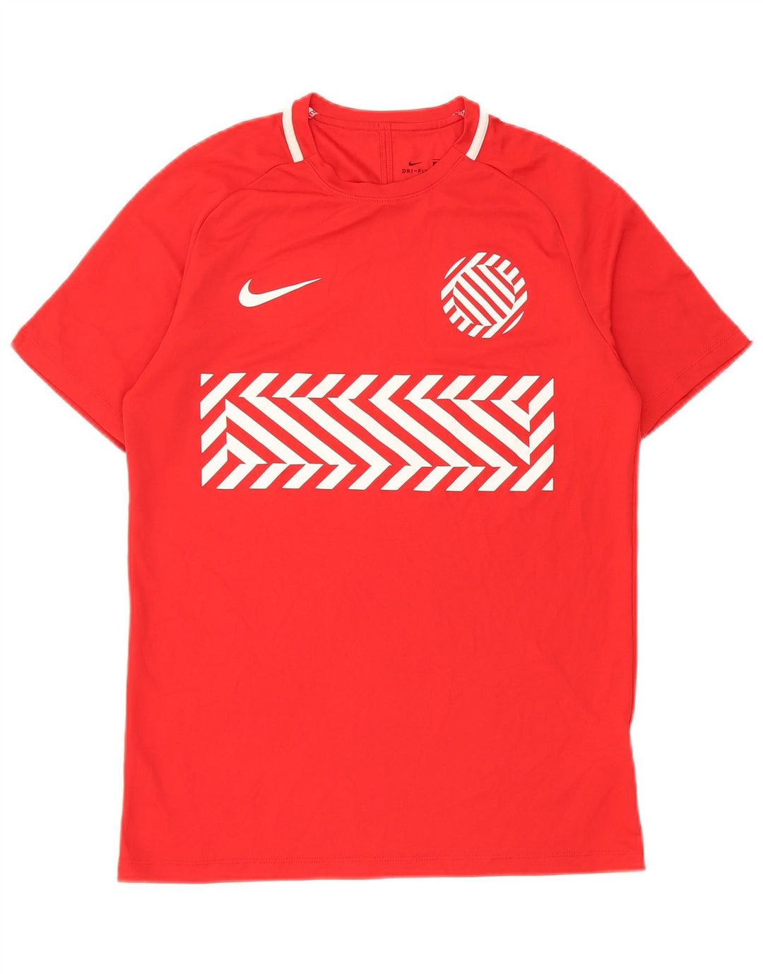 Мужская футболка Nike Dri Fit с графическим рисунком, верх среднего красного цвета из полиэстера с геометрическим рисунком