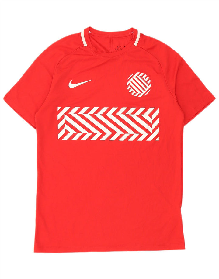 Мужская футболка Nike Dri Fit с графическим рисунком, верх среднего красного цвета из полиэстера с геометрическим рисунком