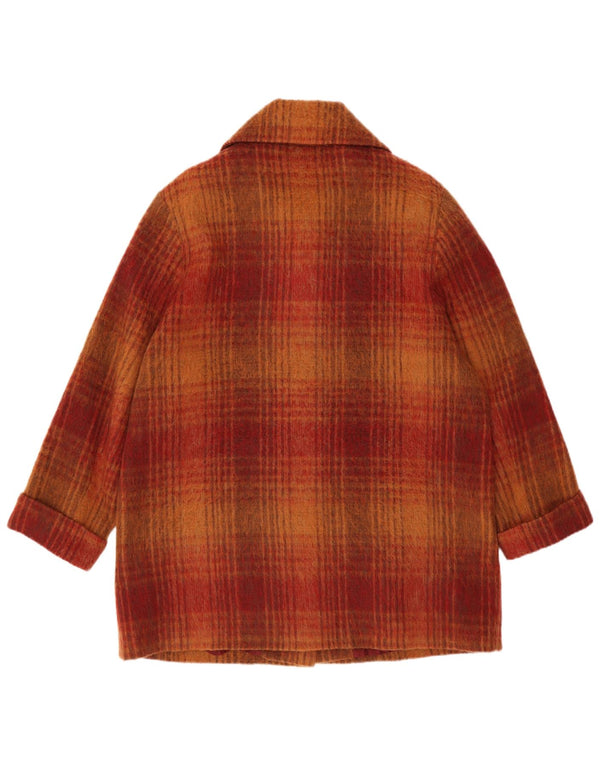 Женское пальто оверсайз VINTAGE UK 14, средний оранжевый цвет в клетку, полиэстер