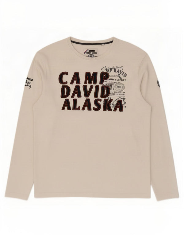Мужской топ с рисунком Camp David с длинным рукавом XL, белый хлопок