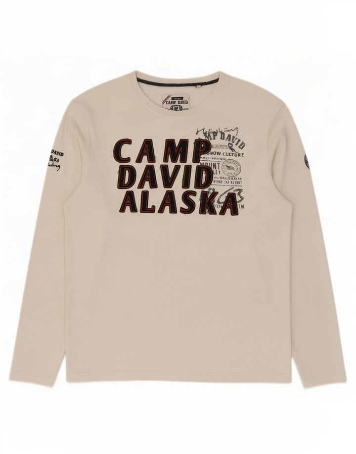 Мужской топ с рисунком Camp David с длинным рукавом XL, белый хлопок