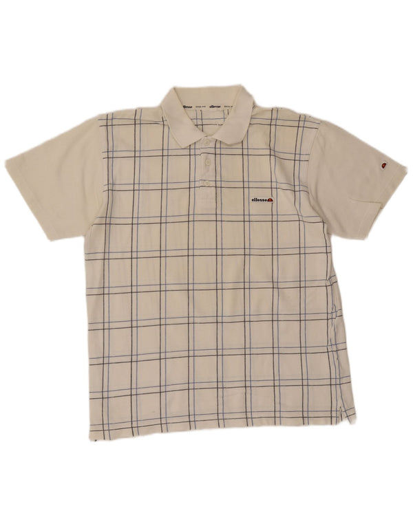 Ellesse Mens Polo Shirt Medium White Check Cotton
