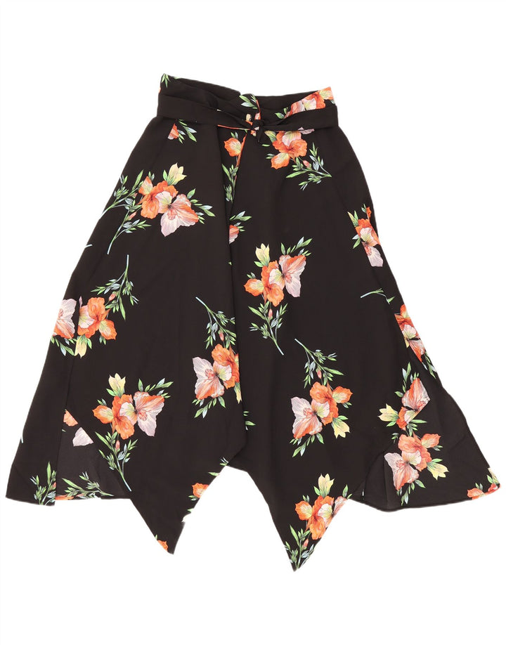 TOPSHOP Womens Asymmetrical Skirt UK 12 Medium W30  Black Floral Polyester