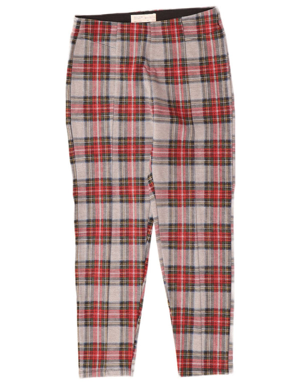 Zara Girls Slim Casual Trousers 13-14 Years W25 L24 Grey Plaid Polyester