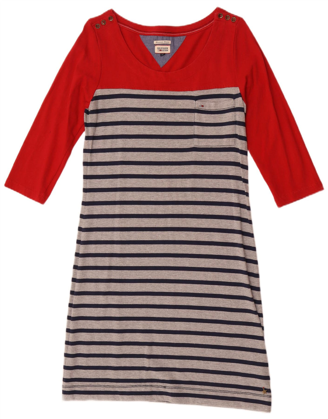 Женское базовое платье с рукавом 3/4 Tommy Hilfiger UK 12, средний красный в полоску