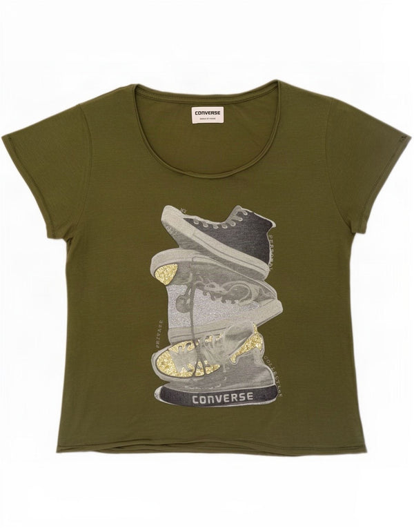 Converse Womens Graphic T-Shirt Top UK 14 Large Khaki