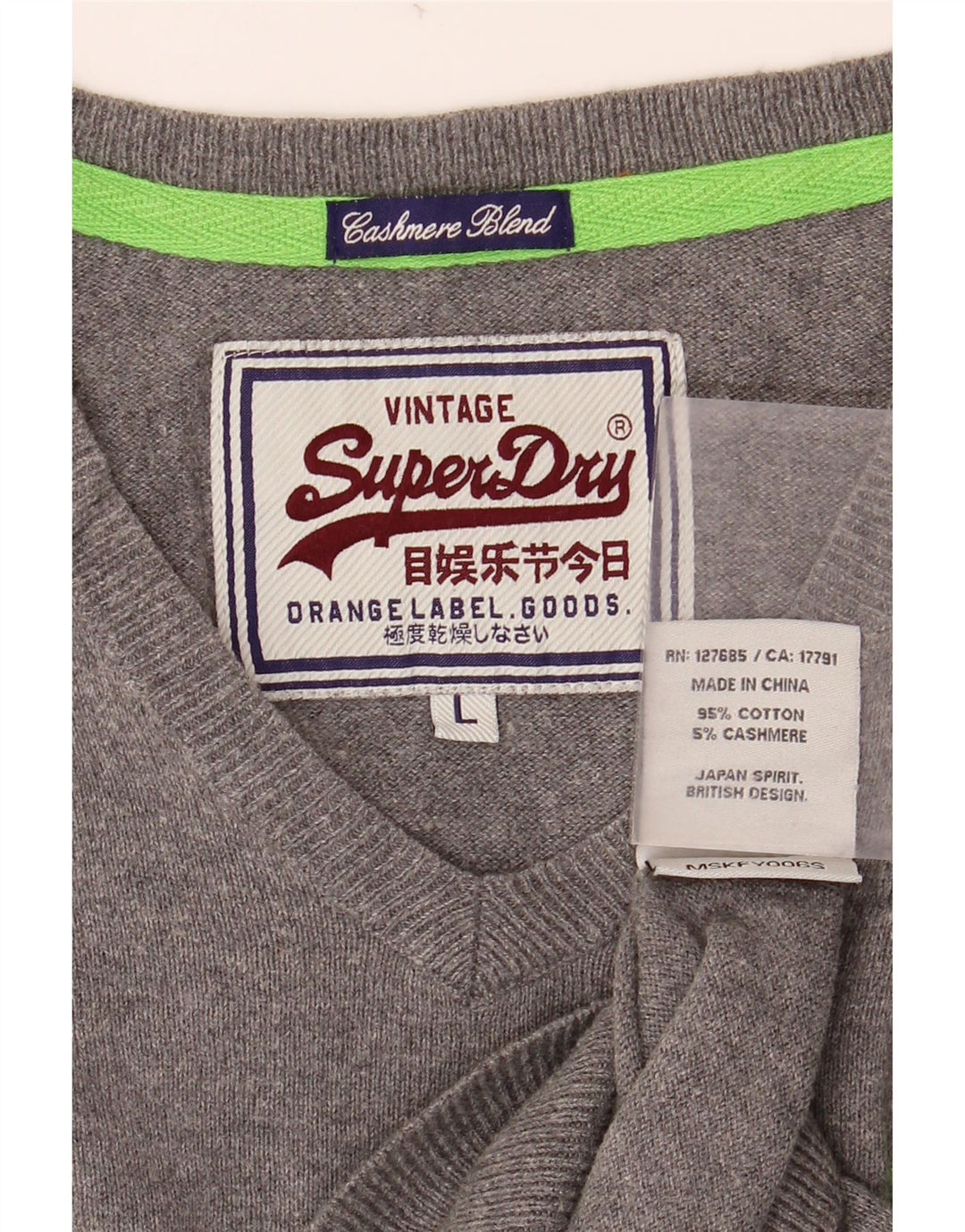 SUPERDRY Мужской джемпер с v-образным вырезом, большой серый хлопковый свитер