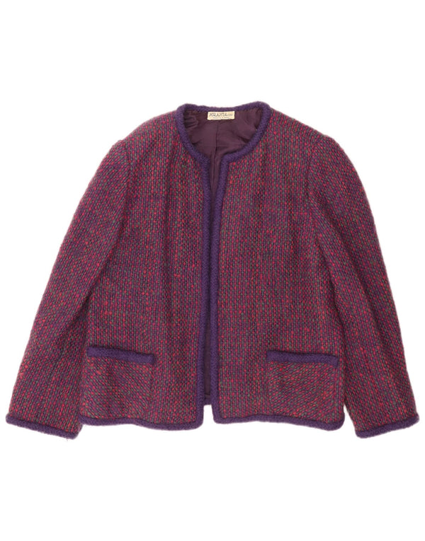 Винтажный женский пиджак, Великобритания, 18 XL, фиолетовый, шерстяной в клетку