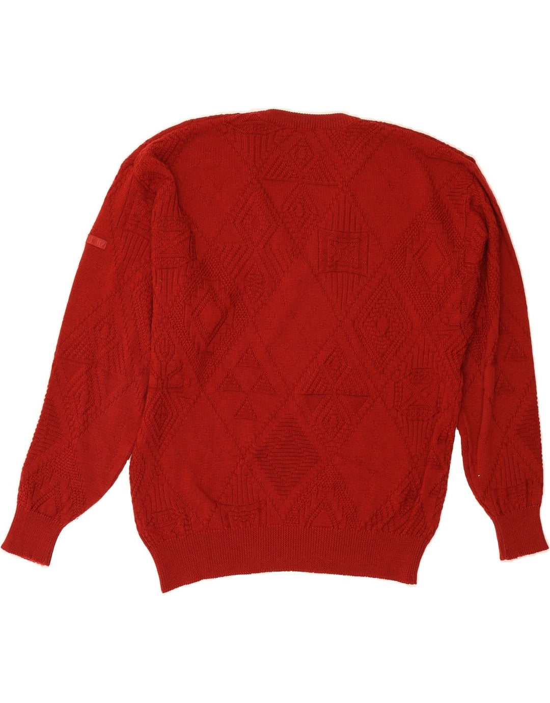 MARZ Mens V-Neck Jumper Sweater Large Red Argyle/Diamond Wool Vintage Marz and Second-Hand Marz from Messina Hembry 