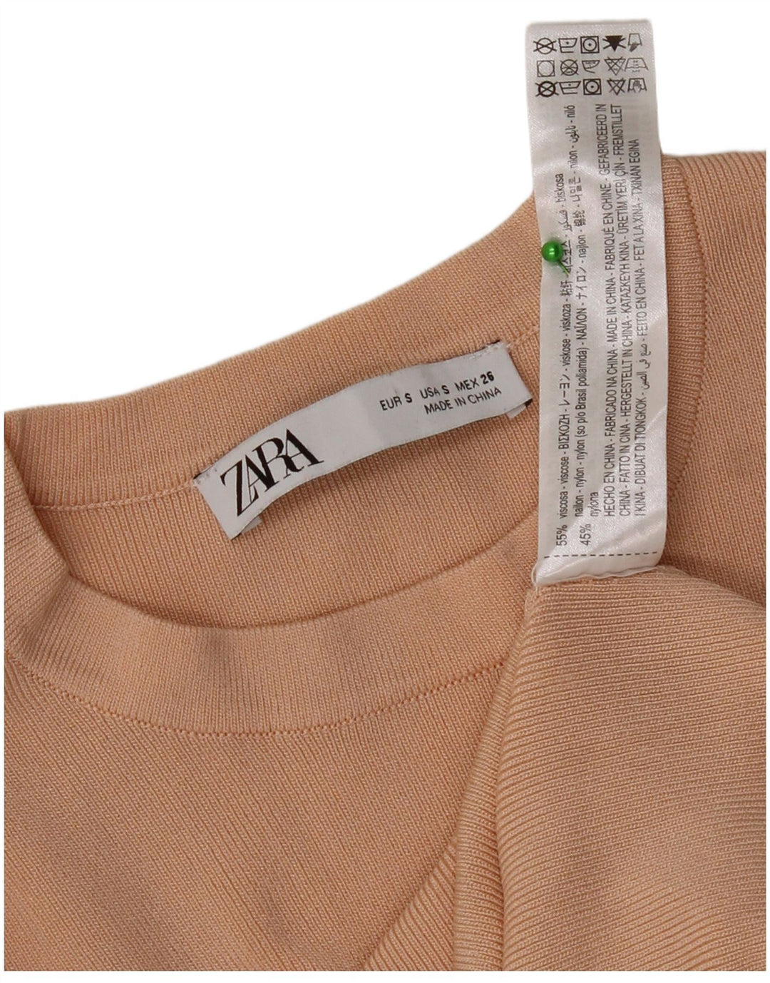 Женский топ Zara с длинным рукавом UK 8, маленький размер, бежевый, вискоза