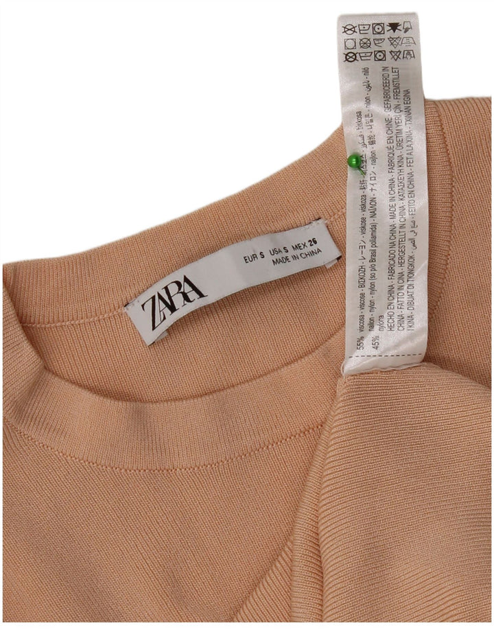 Женский топ Zara с длинным рукавом UK 8, маленький размер, бежевый, вискоза